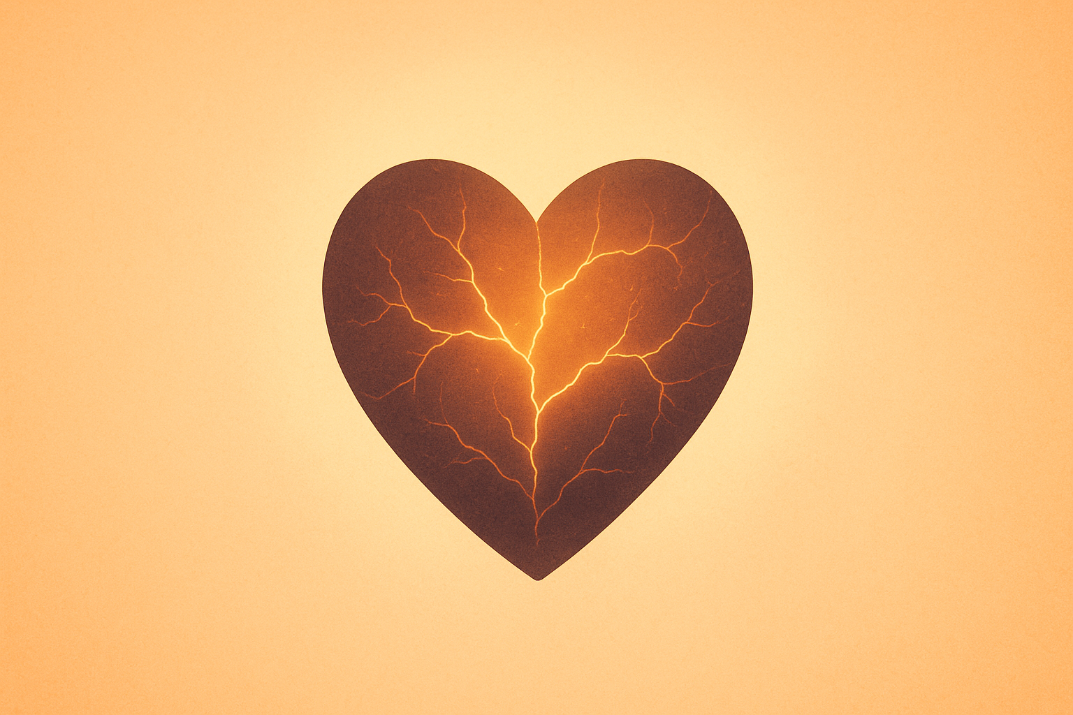 A heart cracked with light, symbolising divine truth breaking through human deceit