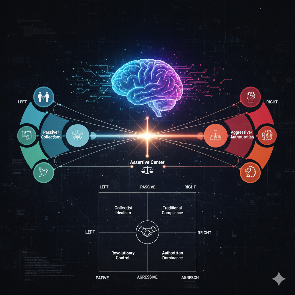Diagram showing the relationship between assertiveness styles and political ideologies