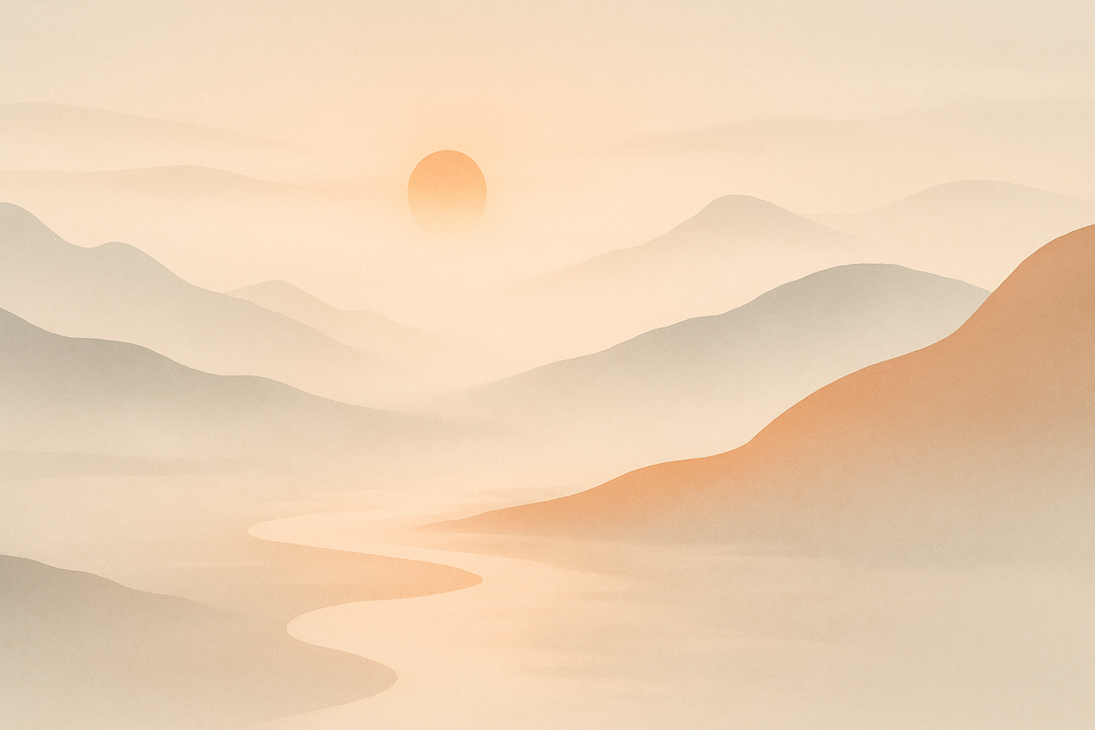A minimalist flowing landscape representing harmony and balance within the Dao.