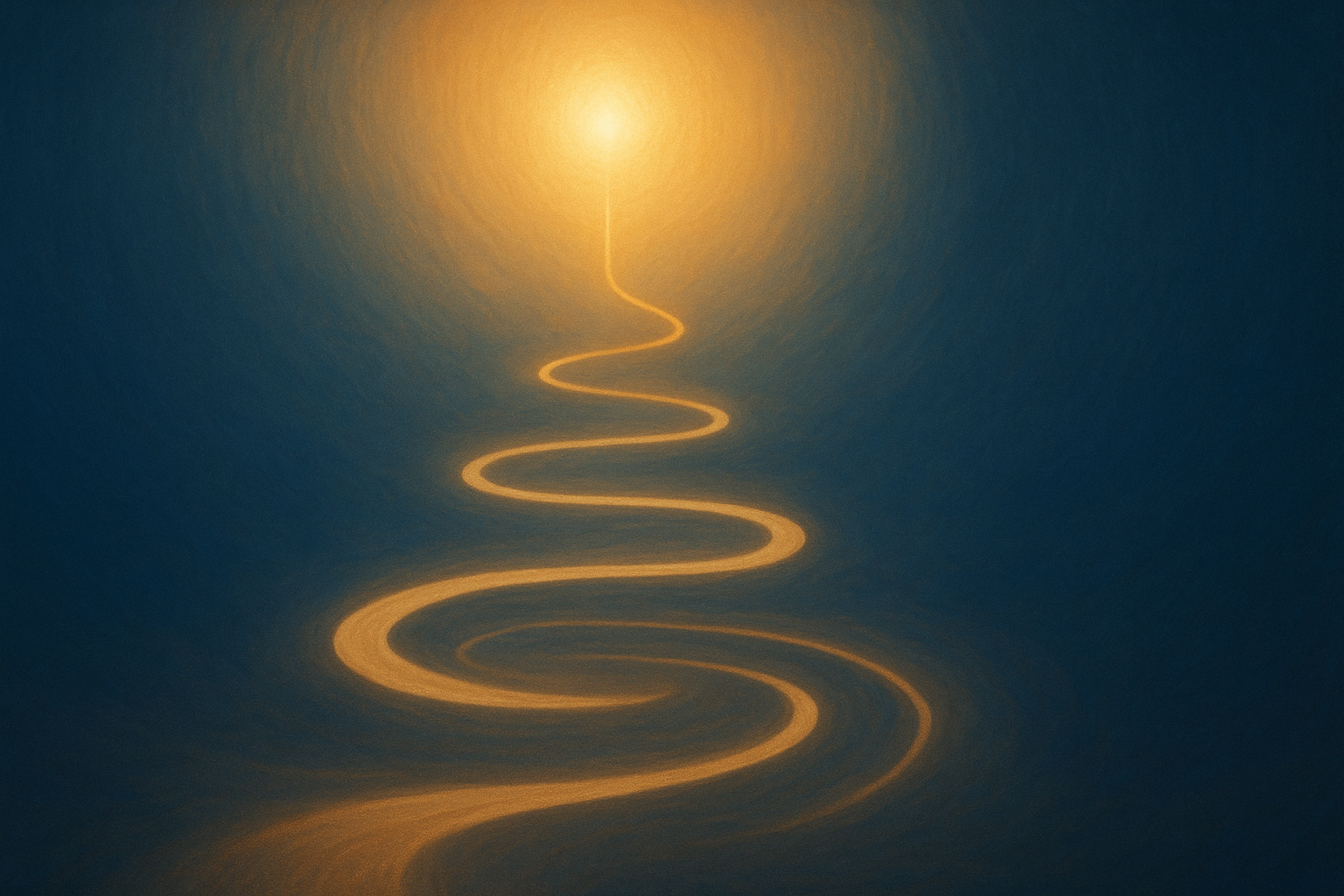 A radiant path spiraling toward light, symbolizing divine destiny and human freedom intertwined.