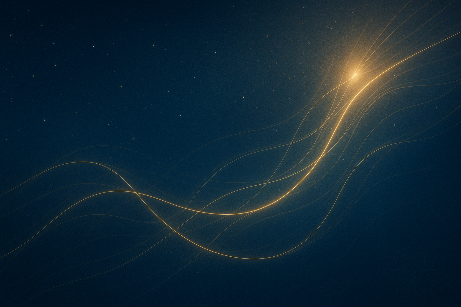 An abstract cosmic scene of light threads weaving through time, symbolizing divine decree and human choice.