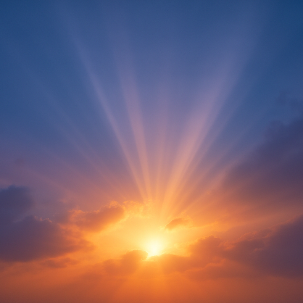 Light breaking through clouds as a symbol of divine mercy and forgiveness
