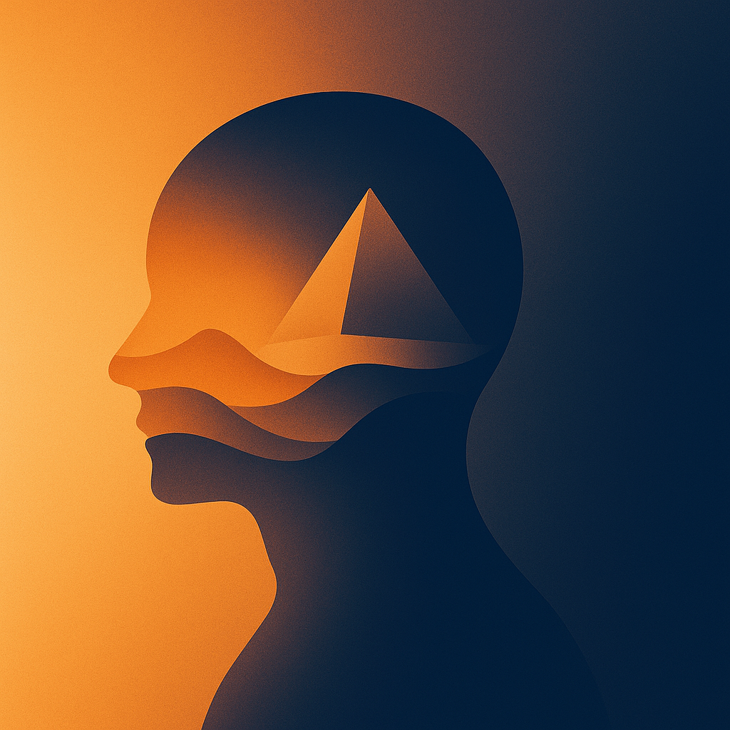 Abstract silhouette of a human head blending geometric and fluid forms, symbolizing mentality and identity