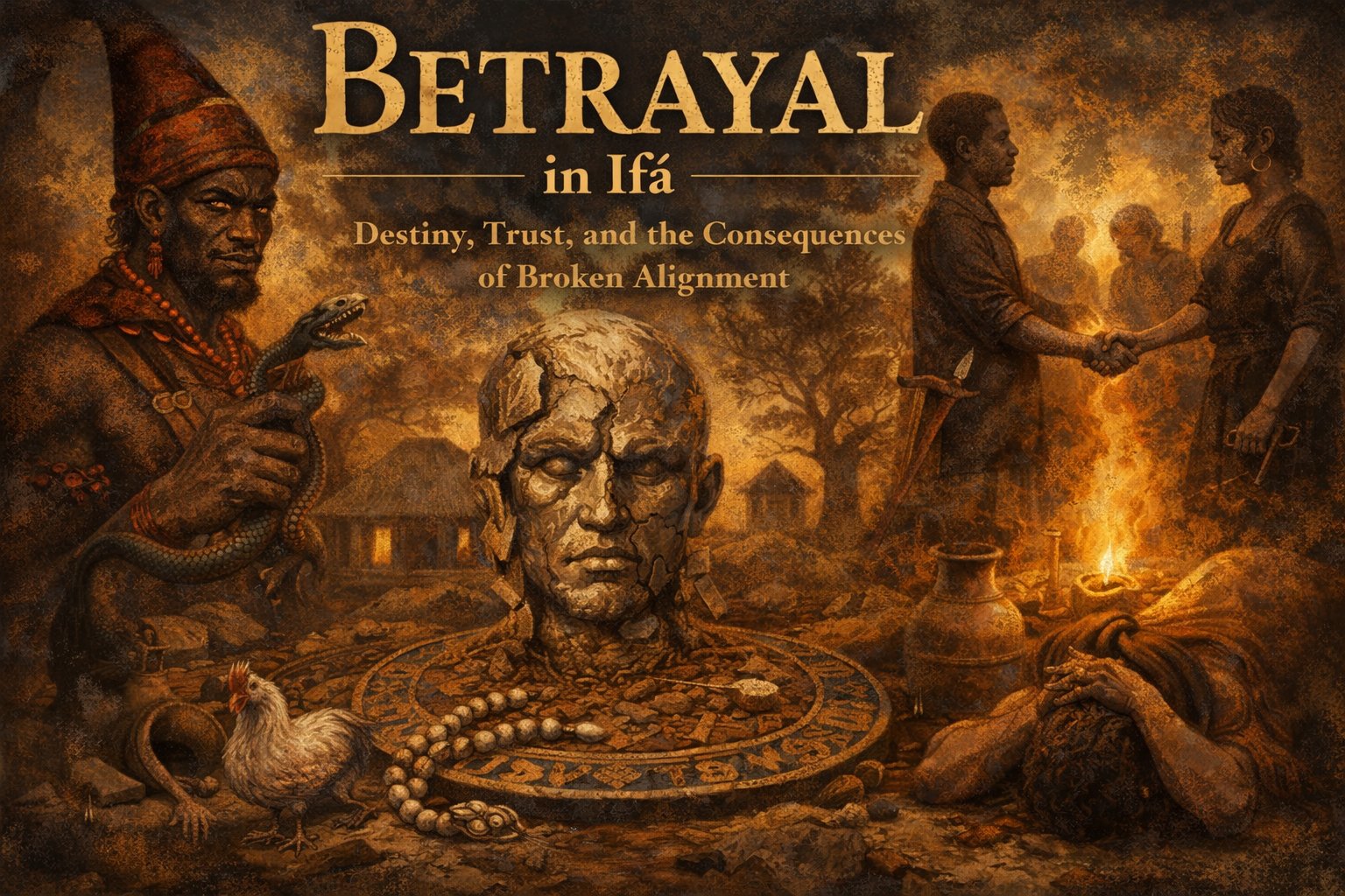 Symbolic representation of destiny, character, and betrayal in Ifá cosmology